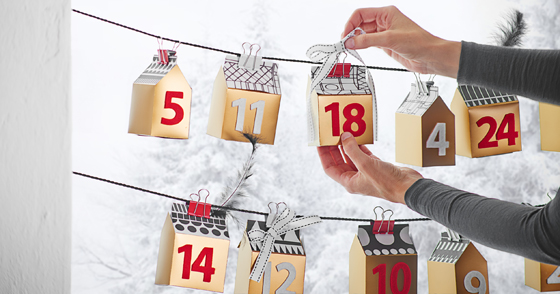 Kleine Häuschen als Adventskalender Schachteln: gratis Vorlage