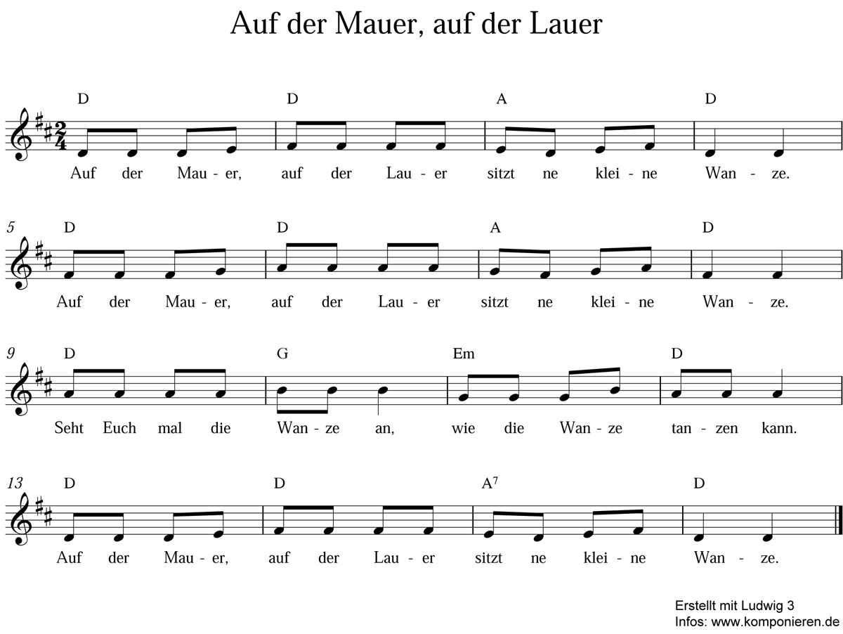 Auf der Mauer auf der Lauer Noten