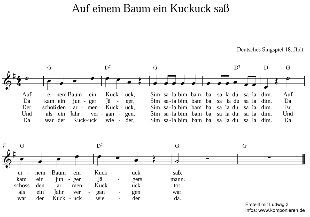 Auf einem Baum ein Kuckuck sass Noten