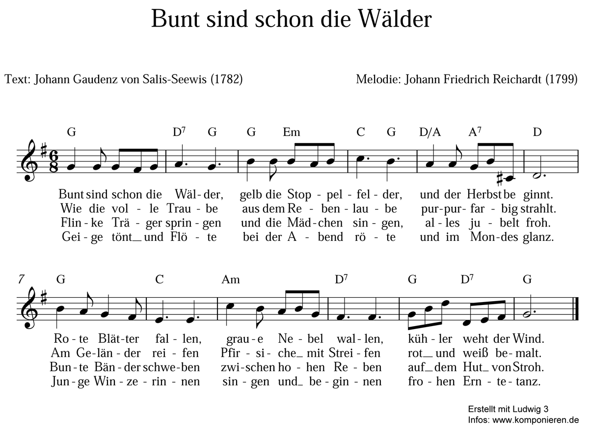 Bunt sind schon die Wälder Noten