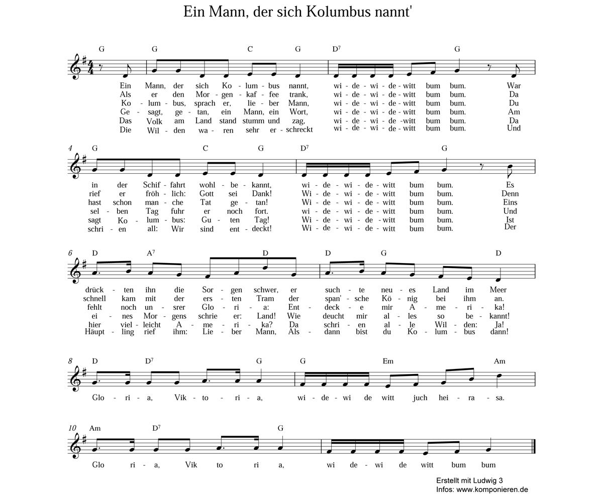Ein Mann der sich Kolumbus nannte Noten