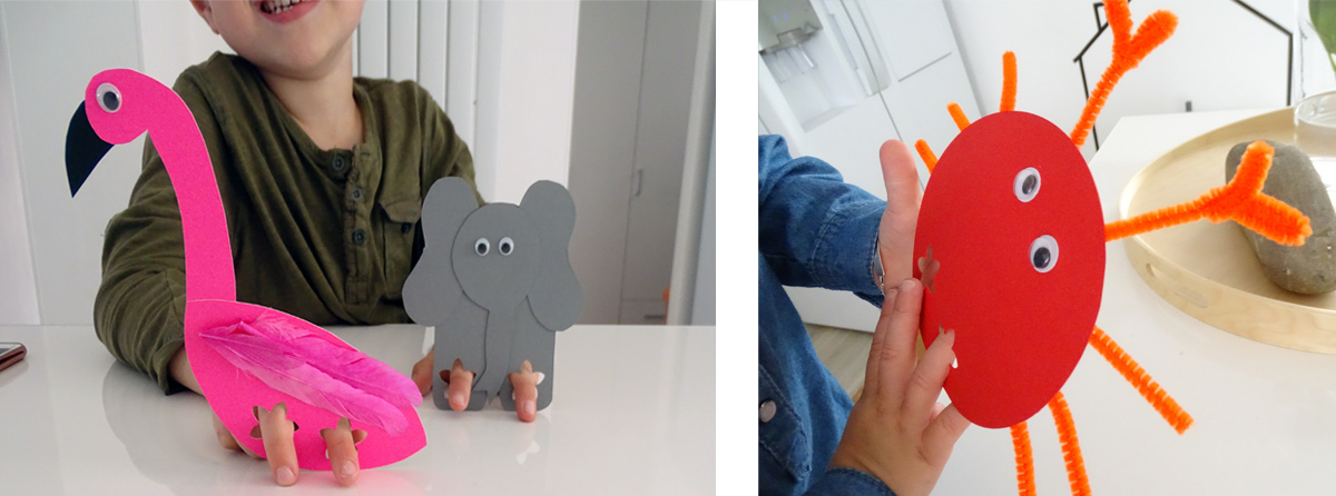 Mit selbstgebastelten Fingertieren spielen