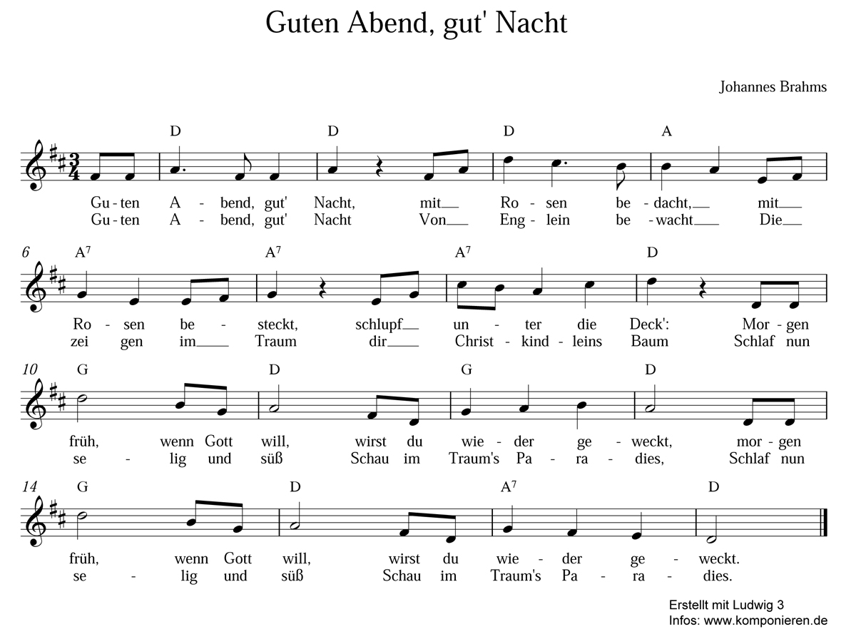 Guten Abend gut Nacht Noten