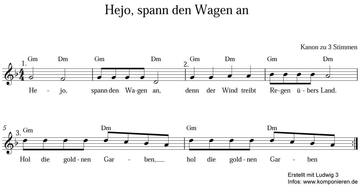 Hejo spann den Wagen an Noten