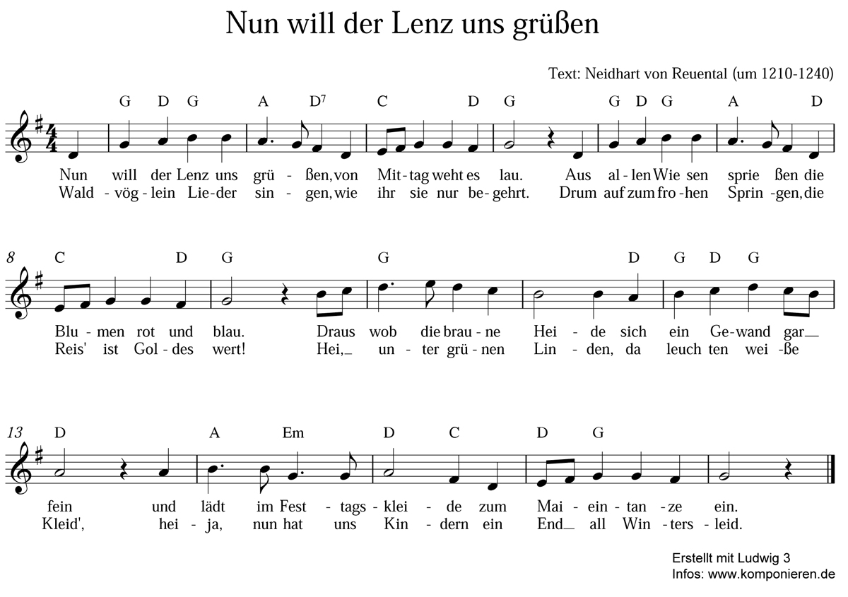 Nun will der Lenz uns grüßen Noten