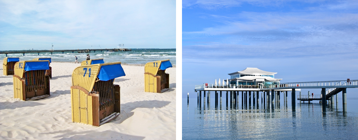 Strandkörbe und Seebrücke
