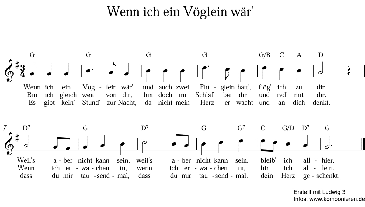 Wenn ich ein Vöglein wär' Noten