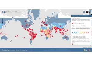 Screenshot von Karte mit Dengue-Fieber-Ausbreitung von healthmap.org